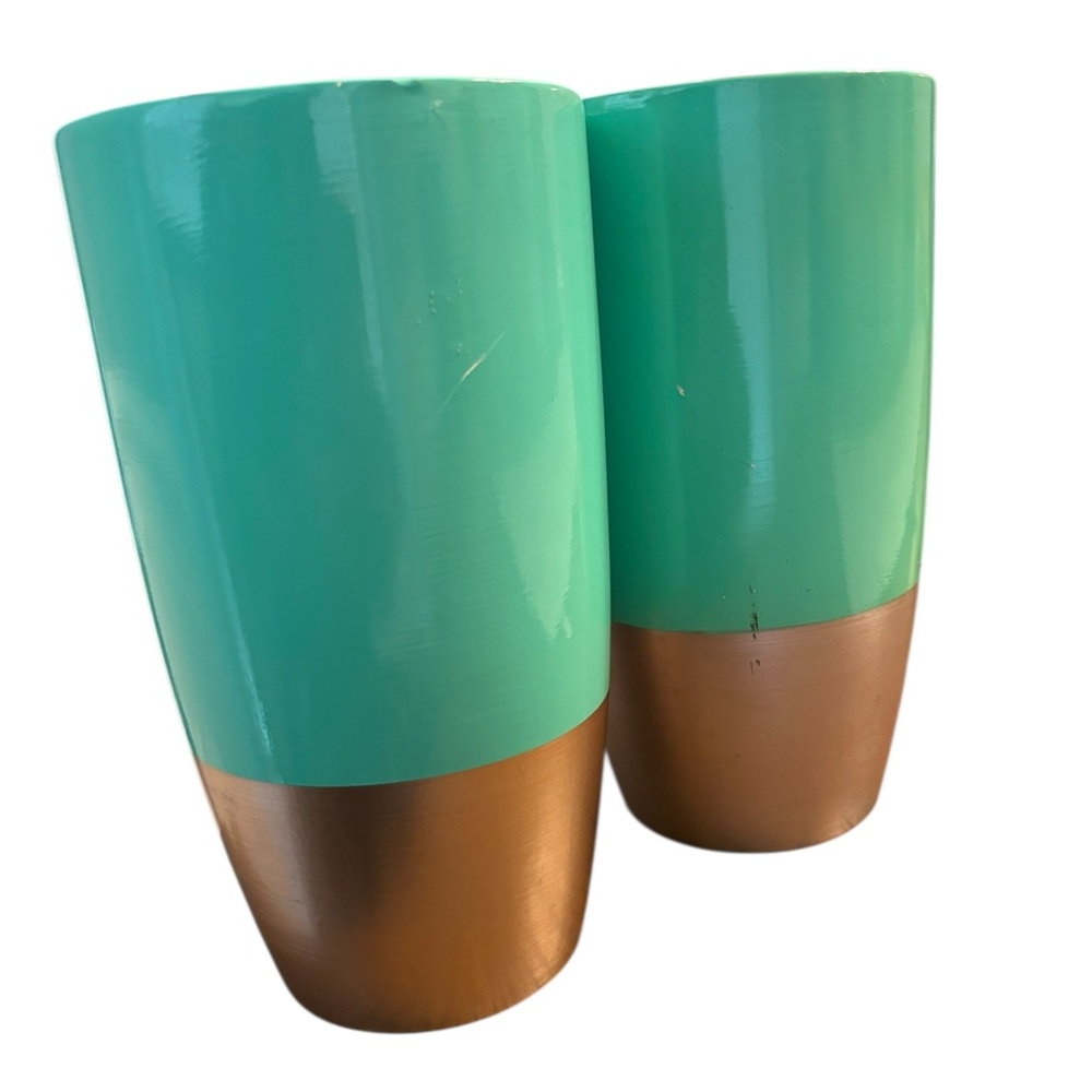 Proflowers Turquoise Aqua Metallic Gold Decorative Table Vase Set of 2 - Picture 4 of 8